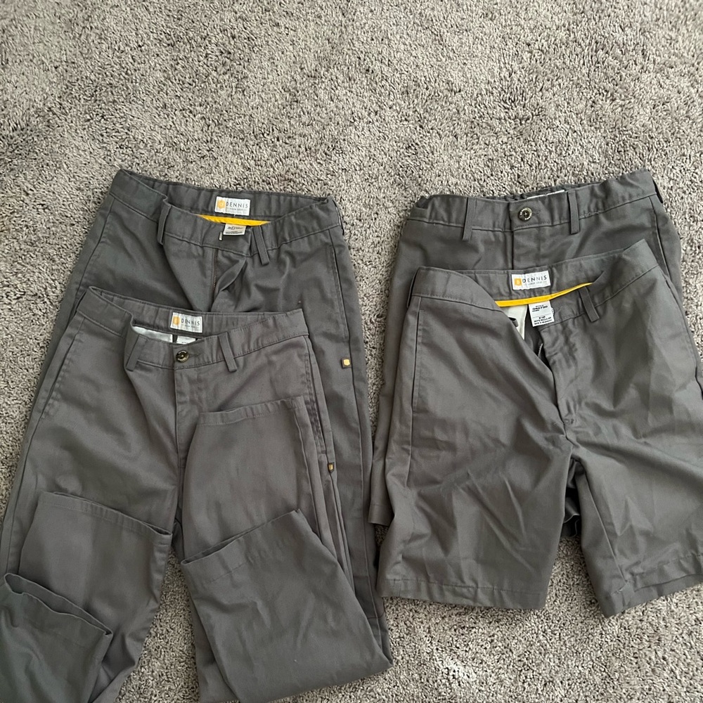 4 grey school uniform pants & shorts. size 14 Dennis Uniforms
